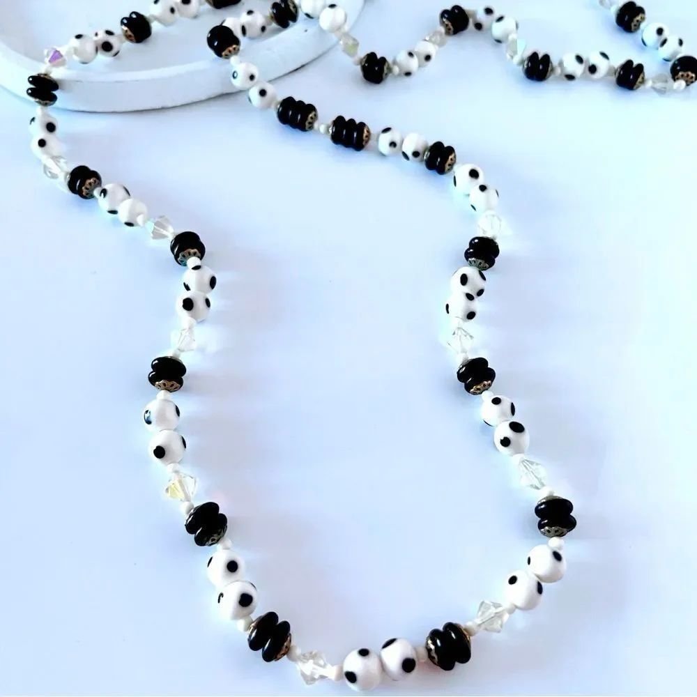 Vintage Murano Glass Polka Dot Bead Necklace